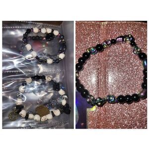 Cool galaxy metallic or stone skull charm beaded bracelet
